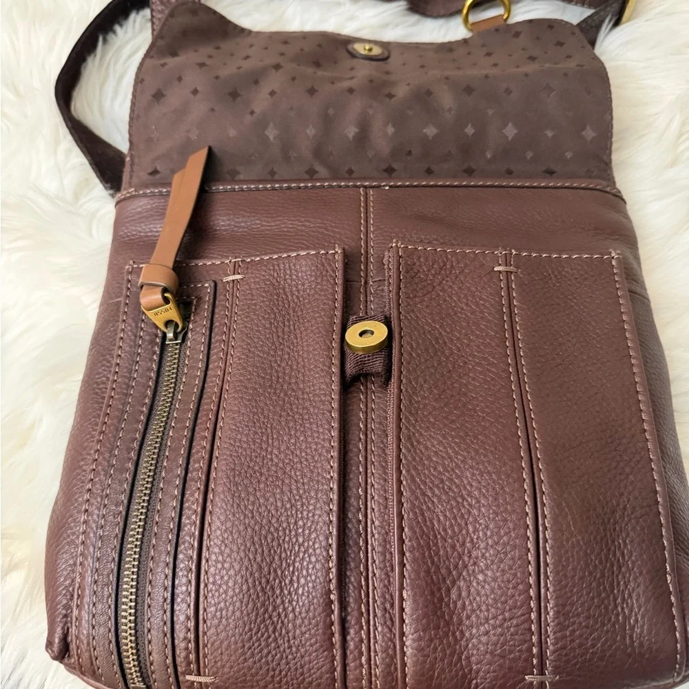 Fossil Dark Brown Leather Messenger Bag